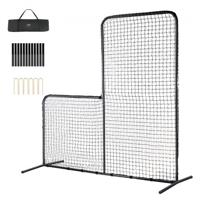 VEVOR L-type honkbal voor slagkooi, 84" x 38" x 84" veiligheidsparaplu voor honkbal en softbal, draagbaar slagnet met draagtas en grondpalen, pitchingnet om werpers te beschermen, zwart