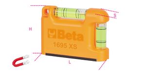 Beta Zak waterpas met magnetisch V vormige behuizing vervaardigd uit geprofileerd aluminium 2 onbreekbare libellen Nauwkeurigheid: 1mm/m 1695XS -
