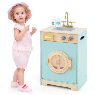 Kinderwasmachine met Wasmiddel Houten Speelgoedwasmachine Wasserij-keuken set met Spoelbak