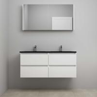 On-Line Badkamermeubelset - 120 cm - Voorgemonteerd - Ladestructuur - Acryl Wastafel - 2 Kraangaten - Spiegelkast - Hoogglans Wit