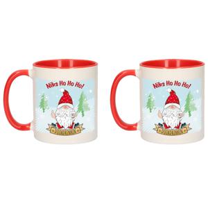 Kerst cadeau koffiemok - 2x - kerstman - rood - 300 ml - keramiek