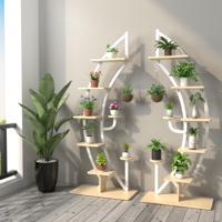 Twee 7-Lagen Hoge Metalen Plantenrek Gebogen Halve Maan Vorm Ladder Plantenrek Moderne Bloempot Houder Wit