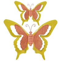 Tuin/schutting decoratie vlinders - metaal - oranje - 17 x 13 cm - 36 x 27 cm - Tuinbeelden - thumbnail