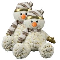 2x stuks pluche sneeuwpop knuffels pop met muts en sjaal 28 cm - thumbnail