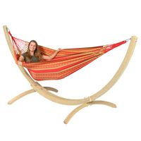 Hangmat met Standaard Tweepersoons 'Wood & Chill' Happy - Oranje - Tropilex ®