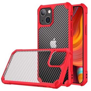 Anti-Shock iPhone 14 Plus Hybrid Case - Carbon Fiber - Rood