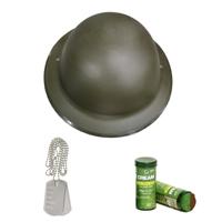 Carnaval verkleed accessoires setje heren - Soldaten helm - camou schmink stift - dogtags