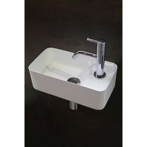 Fontein Luca Sanitair 35x18,5x12 cm Mineraalsteen Glans Wit (zonder kraangat)