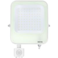 LED Bouwlamp met Bewegingssensor - LED Schijnwerper - Aigi Rekan - 50 Watt - Natuurlijk Wit 4000K - Waterdicht IP65 - Rechthoek - Mat Wit - Aluminium - thumbnail