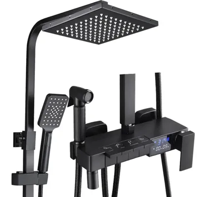 Thermostatische Doucheset - Geborsteld Goud | Messing & ABS | Verstelbare Hoogte | 20 Inch Vierkante Douchekop
