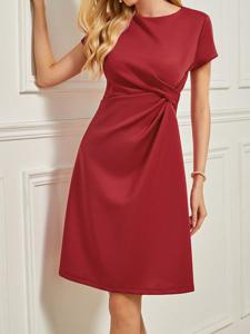 Regular Fit Plain Elegant Crew Neck Dress