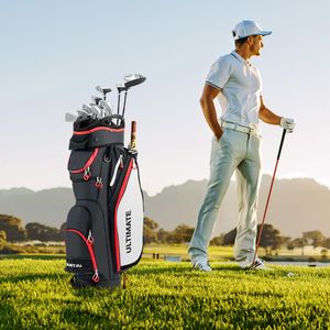 Lichte Golftas met Regenhoes 14-Delige Indeling van Racketvak ook voor Gebruik op Golftrolley en Golfkaart Rood + Zwart