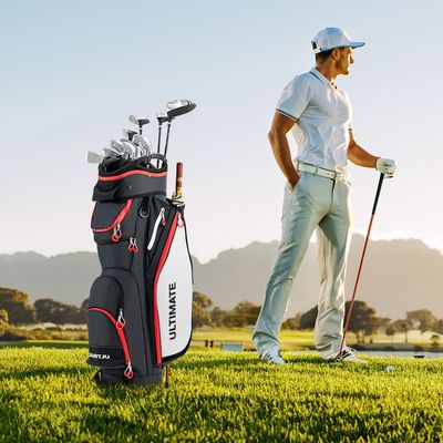 Lichte Golftas met Regenhoes 14-Delige Indeling van Racketvak ook voor Gebruik op Golftrolley en Golfkaart Rood + Zwart
