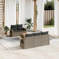 6-delige Loungeset met kussens poly rattan grijs