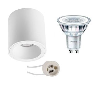 Opbouwspot Set - Pragmi Cliron Pro - GU10 Fitting - Opbouw Rond - Mat Wit - Verdiept - Ø90mm - Philips - CorePro 830 36D - 4.6W - Warm Wit 3000K