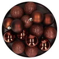 12x stuks kunststof kerstballen donkerbruin 6 cm mat/glans/glitter - Kerstbal