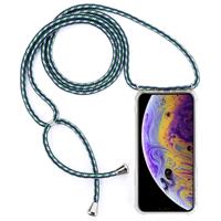 Vierhoek anti-val transparante TPU mobiele telefoon geval met Lanyard voor iPhone X/XS (groen wit blauw)