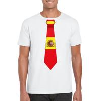 Supporters T-shirt - wit - met vlag Spanje kleuren stropdas - heren - korte mouw