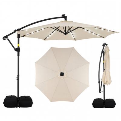 Zonneparasol 3 x 3 m Tuinparasol voor Buiten met Zonne-energieverlichting 8 Metalen Baleinen 2 Zandzakken-Beige