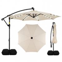 Zonneparasol 3 x 3 m Tuinparasol voor Buiten met Zonne-energieverlichting 8 Metalen Baleinen 2 Zandzakken-Beige