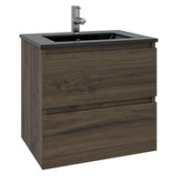 Adema Chaci Badkamermeubelset - 60x46x57cm - 1 keramische wasbak zwart - 1 kraangat - 2 lades - noten (hout) SW1212758/SW761654