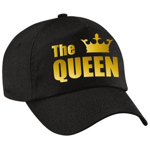 The Queen pet / cap zwart met gouden letters en kroon dames