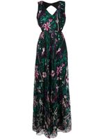 Marchesa Notte robe longue à fleurs brodées - Noir