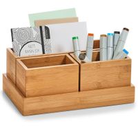 Pennenbakje/bureau organizer - 28 x 18 x 11 cm - bamboe hout   - - thumbnail