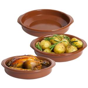 Tapas ovenschaaltje/serveerschaaltje - 3x - rond - Spaans terracotta/aardewerk - D24 x H5 cm