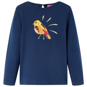 Kindershirt met lange mouwen vogelprint 116 marineblauw