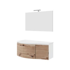 Badkamermeubelset Van Marcke Molina Compleet Set 105CM Glanzend Wit Gouden Eiken Met Spiegel