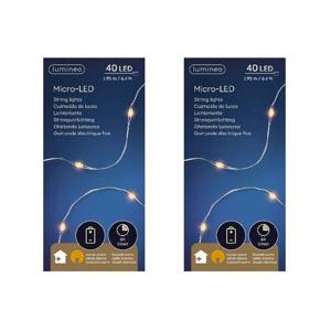 Draadverlichting lichtsnoer 2x st - zilver - 40 led lampjes - warm wit - 195 cm