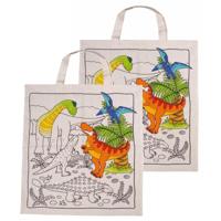 Inkleurbaar tasje DIY - 2x - dinosaurus motief - 38 x 42 cm - fairtrade katoen