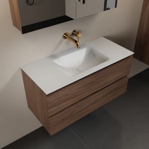 MONDIAZ AIVY 100cm badmeubel Mocha, wastafel Talc solid surface midden zonder kraangat met spiegelkast (AI-351321TALC-NO - AI-M100MOMI - AI-C100MOMI)