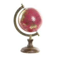 Atmosphera Decoratie wereldbol / globe - roze / goud - houten voet - 15 x 13 x 23 cm - Landen/contin