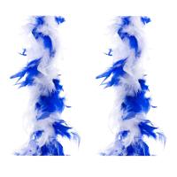 Carnaval verkleed veren Boa - 2x stuks - blauw/wit - 2 meter - Verkleedkleding accessoires