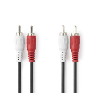 Nedis Stereo-Audiokabel | 2x RCA Male | 2x RCA Male | Vernikkeld | 10.0 m | Rond | Rood / Wit | Label - CAGL24200BK100