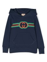 Gucci Kids logo-embroidered cotton hoodie - Bleu - thumbnail