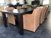Set van 6 leren eetkamerfauteuils - met armleuning en wieltjes - bruin leer - Echt leer, Landelijk, ontdek de vele Leersoorten en Kleuren bij ShopX
