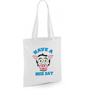 Schoudertas meisjes - koe - wit - have a nice day - 42 x 38 cm - shopper/tote bag