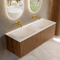 Badmeubel Mondiaz Kurve | 130 cm | Meubelkleur Walnut | Wastafelkleur Talc | Dubbele spoelbak | Zonder kraangaten