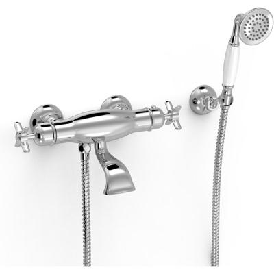 Badkraan Tres Clasic | Opbouw | Thermostaatkraan | Incl.Handdoucheset | 2-weg | hoh 15 cm | 2-knops | Vintage | Chroom