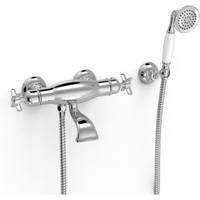 Badkraan Tres Clasic | Opbouw | Thermostaatkraan | Incl.Handdoucheset | 2-weg | hoh 15 cm | 2-knops | Vintage | Chroom