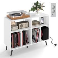 Platenstandaard met Oplaadstation Platenstandaard met Vinylopslagrekken Wit