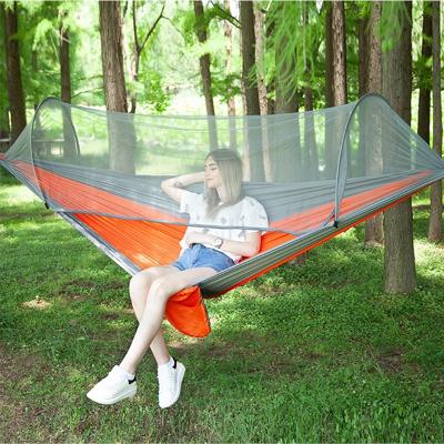 Draagbare Outdoor Camping vol-automatische nylon parachute hangmat met klamboes grootte: 290 x 140cm (zilver grijs + oranje)