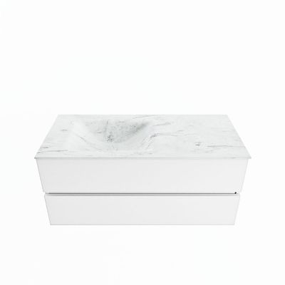 MONDIAZ VICA-DLUX 110cm badmeubel onderkast Talc 2 lades. Inbouw wastafel CLOUD links 1 kraangat, kleur Opalo.