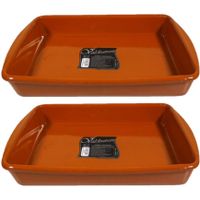 Set van 2x stuks tapas ovenschalen/serveerschalen rechthoekig terracotta Fontein 4 liter