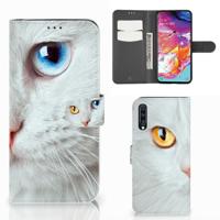 Samsung Galaxy A70 | Telefoonhoesje | Met pasjeshouder | Witte Kat