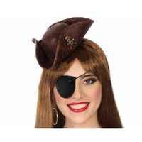 Carnaval verkleed mini hoedje voor een Piraat - bruin - diadeem - dames   - - thumbnail