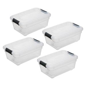 5Five opberg kist met deksel - 4x - Box - 4 liter - 29 x 19 x 12 cm - kunststof - transparant